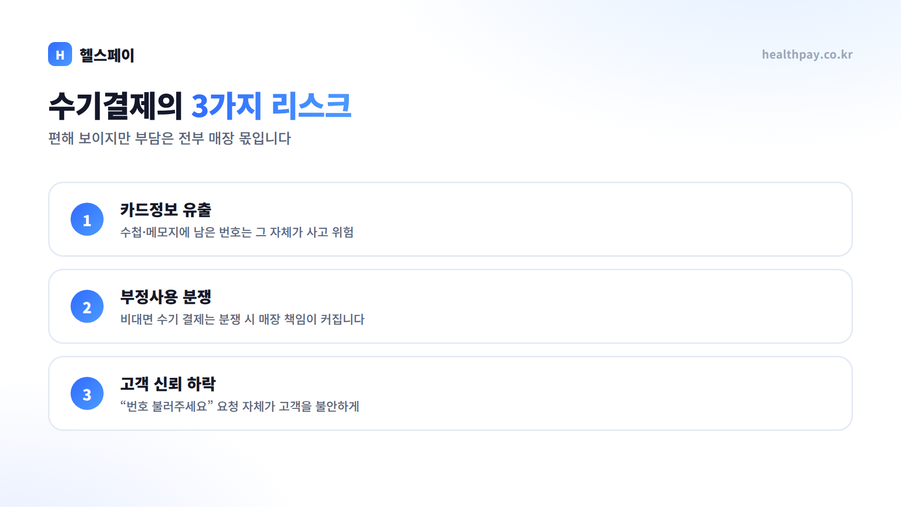 수기결제의 3가지 리스크 — 카드정보 유출, 부정사용 분쟁, 고객 신뢰 하락